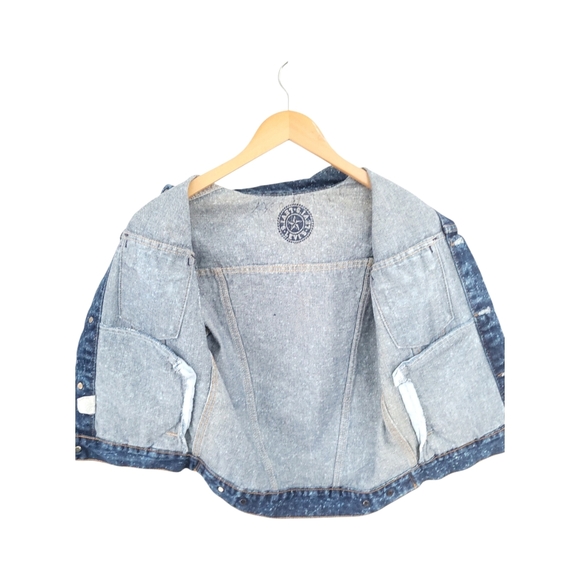 Vintage 80's Levi's Galactic Spotted 4 Pocket Frayed Denim Vest M - Picture 2 of 16